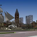 VANK TOWN District Featuring Sailboat Clock Tower And Construction Scaffolding Buildings 3d model