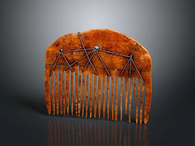 Wooden Comb With Arched Top And Crossed Metal Wire Decoration For Daily Use 3d model