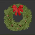 Christmas Wreath Decorated With Green Pine Needles Red Bow And Pinecones