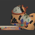 Elegant Oriental Perfume Container With Traditional Floral And Figure Patterns And Gold Accents