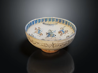 Traditional Ceramic Tableware Set With Blue And White Horse Riders Pattern And Ancient Script Decoration 3d model