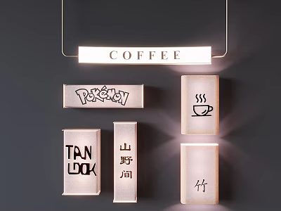 Coffee Themed Billboard Featuring Cup Icon And Multiple Text Elements 3d model