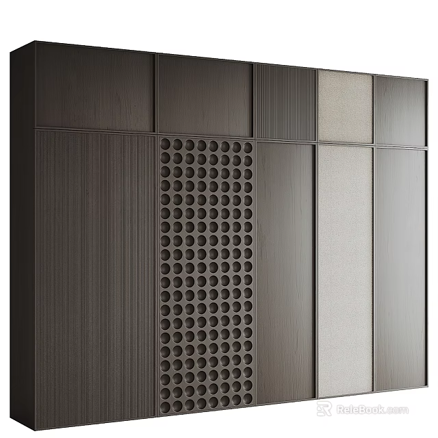 Modern Background Wall with Wooden Panels Perforated Design and Textured Spliced Surfaces 3d model 