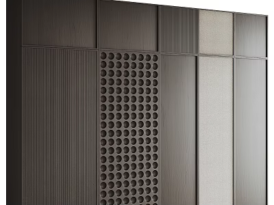 Modern Background Wall with Wooden Panels Perforated Design and Textured Spliced Surfaces 3d model