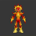 Burning Flame Skeleton Creature With Red Yellow Glow And Dark Background Reflection