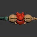 Sci Fi Character In Red Gold Armor With Green Mechanical Arm Design Details