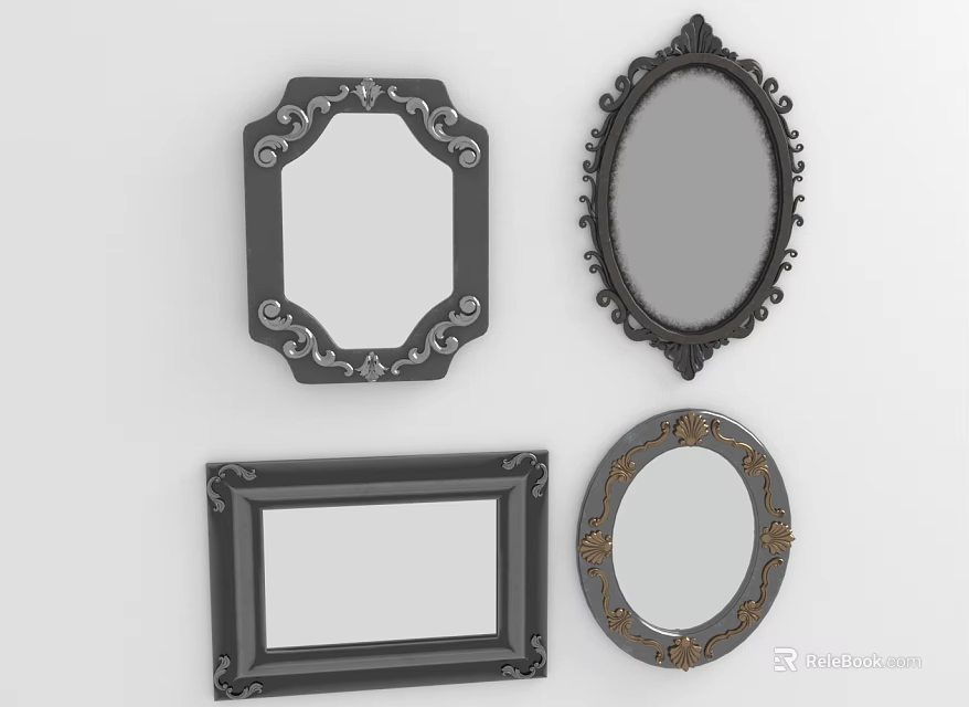 Decorative Wall Mirrors with Ornate Frames in Various Shapes and Designs 3d model 