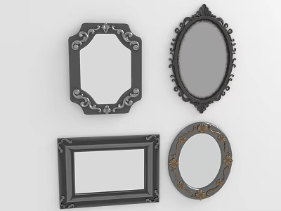 Decorative Wall Mirrors with Ornate Frames in Various Shapes and Designs 3d model