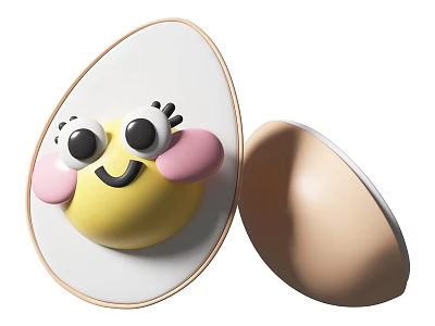 Cartoon Egg With Opened Shell Smiling Face Pink Cheeks And Eyelashed Eyes 3d model