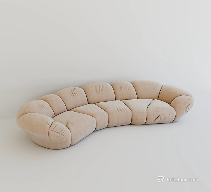 Plush Beige Fabric Curved Irregular Shaped Sofa For Modern Minimalist Living Room Interior Design 3d model 