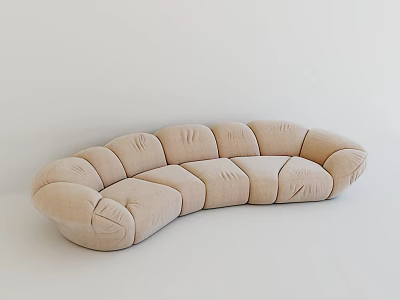 Plush Beige Fabric Curved Irregular Shaped Sofa For Modern Minimalist Living Room Interior Design 3d model