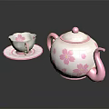 Pink Cherry Blossom Teapot and Cup with Saucer Decorative Floral Tableware Set