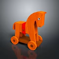Classic Handcrafted Wooden Toy Horse With Red Saddle And Rolling Wheels For Kids Playtime