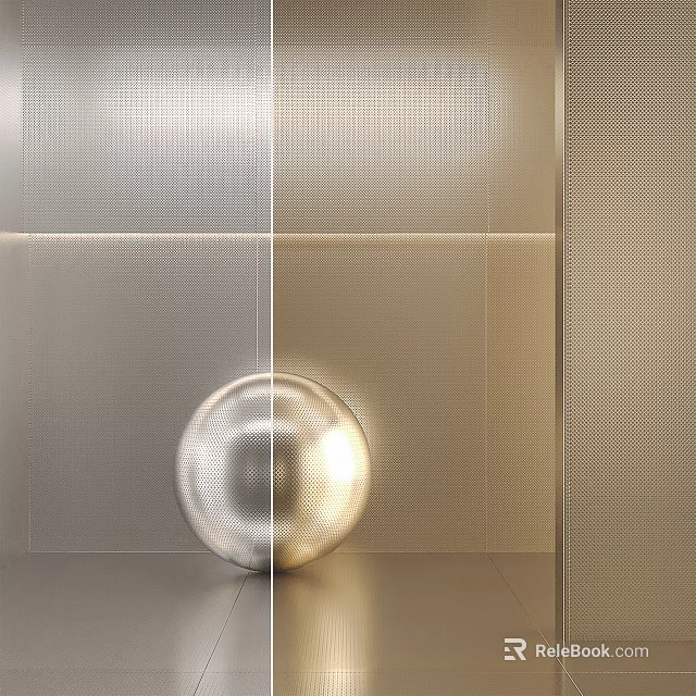 Silver And Gold Background Wall With Grid Texture And A Metal Sphere In Front 3d model