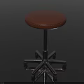 Round Leather Bar Stool With Star Shaped Metal Base And Stitching