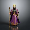 Man In Purple Royal Robe With Golden Crown And Scepter Standing