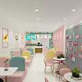 Modern Japanese Restaurant Interior Design Featuring Pink White Seats Green Walls And Wall Notes