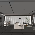 Modern Living and Dining Room Interior With Open Concept Sofa Dining Table and Pendant Lights