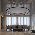 Spacious Private Dining Room With Round Table Gray Chairs And Modern Ceiling 3d model