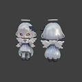 Cute Angel Game and Movie Character with White Hair Wings Halo and Bow Dress