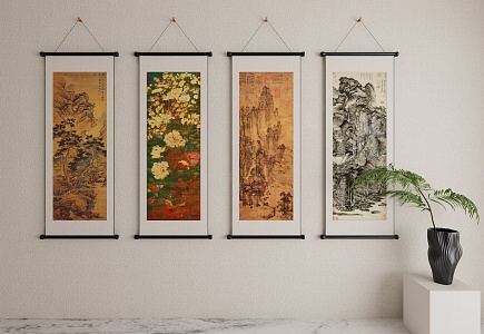 New Chinese Landscape Painting Flower and Bird Landscape Scroll Study Hanging Painting 3d model