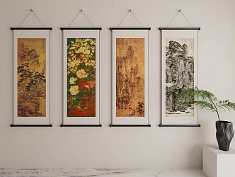 New Chinese Landscape Painting Flower and Bird Landscape Scroll Study Hanging Painting 3d model