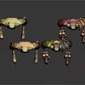 Four Different Colored Orc Characters With Horns And Weapons On Black Background With Reflections