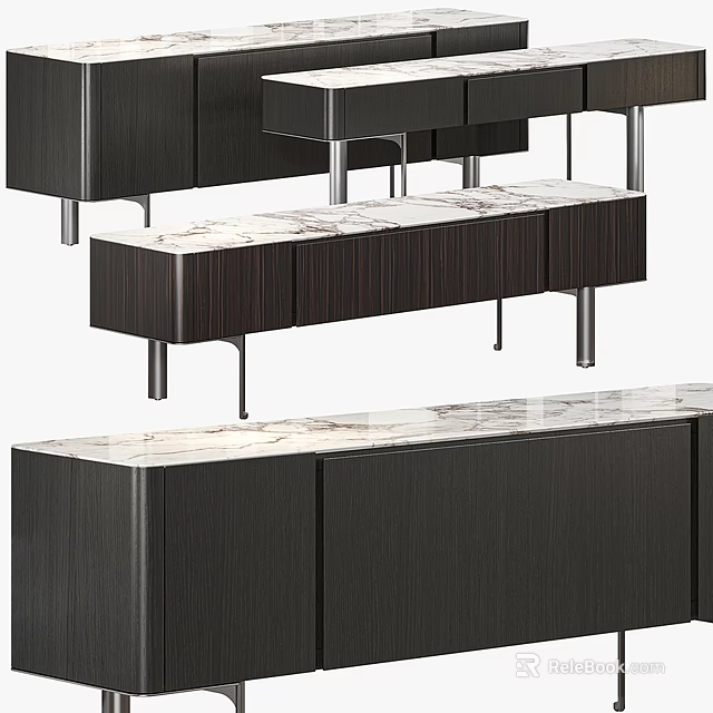 Modern Decorative Cabinet With Marble Top And Metal Legs For Living Room 3d model 