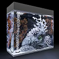 Clear Glass Aquarium Tank With Decorative White Corals Orange Corals And Natural Rocks