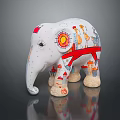 Decorative Elephant Figurine With Colorful Hand Painted Sun Giraffe Umbrella And House Patterns