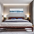 Modern Minimalist Bedroom With Large Bed Nightstands Table Lamps Wall Painting And Wooden Floor