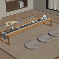 Japanese-style Tatami Tea Table Futon Rattan Seat Rattan Futon Tea Tray Tea Set 3d model