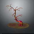 Red Plant With Twisted Branches And Red Yellow Round Base On Grey Background 3d model