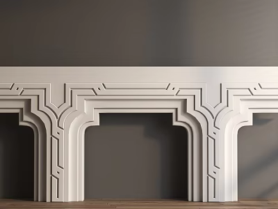 Decorative White Gypsum Molding Intricate Design With Gray Wall And Wooden Floor 3d model