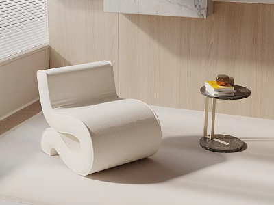 Modern White S shaped Leisure Chair With Side Table Books And Dessert In Living Room 3d model