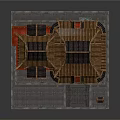 Cartoon Style Chinese Traditional Building with Multi tiered Roofs Red Gold Decorations and Small Lantern