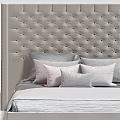 Elegant Double Bed With Tufted Headboard And Gray White Bedding Pillows 3d model