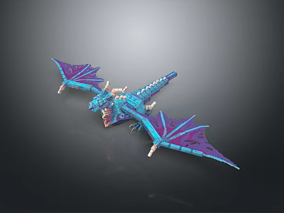 Game Movie Dragon Character 3D Model With Blue Purple Scales And Detailed Flying Wings 3d model