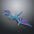 Game Movie Dragon Character 3D Model With Blue Purple Scales And Detailed Flying Wings