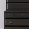Dark Wood Chest of Drawers with Multiple Drawers and Decorative Vases on Top