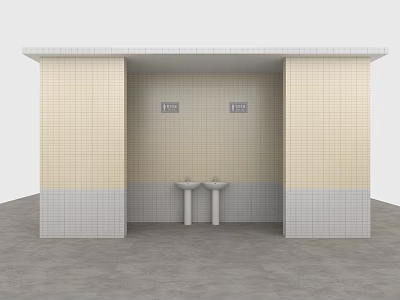 Public Restroom Interior With Men Women Signs Two Washbasins Tile Walls And Concrete Floor 3d model
