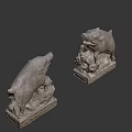 Two Stone Pig Statues With Intricate Carved Pedestals And Different Postures