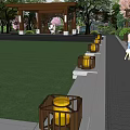Natural Garden Landscape Design With River Trees And Modern Buildings Layout