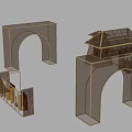 Event Gateway With Multiple Arched Gates And Decorative Roof Frame Structure