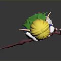 3D Cartoon Character With Blonde Hair Elf Ears Green White Outfit And Pink Staff