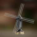 Classic Wooden Windmill Model With Rotating Blades And Sturdy Stone Base