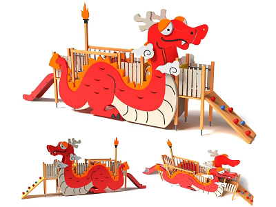 Year of the Dragon Theme Park China Dragon Cartoon Park Children's Slide Crawl Features Equipment 3d model