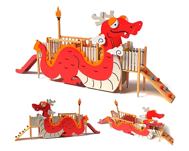 Year of the Dragon Theme Park China Dragon Cartoon Park Children's Slide Crawl Features Equipment 3d model