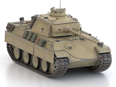 Detailed Military Tank Model With Khaki Armor Tracks Turret Gun Barrel And Insignia 3d model