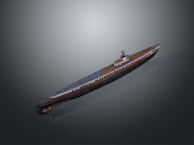 Vintage Military Submarine Watercraft With Streamlined Steel Hull And Conning Tower Design 3d model
